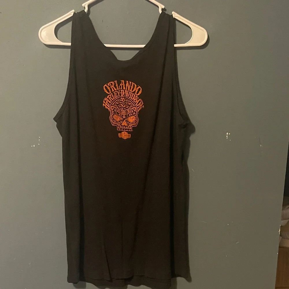 Harley-Davidson Black Tank with Orange Skull Design - Picture 2 of 2